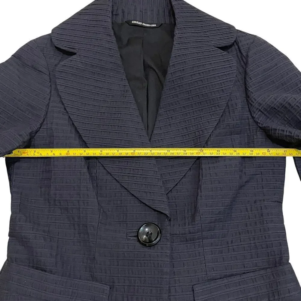 Charles Chang-Lima Women’s 6 Black Navy Blazer | Textured Cotton Wool, USA